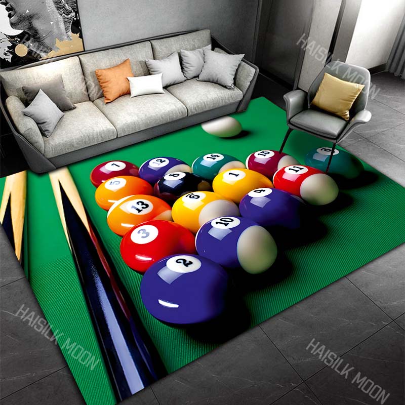 3D HD Billiard Balls Theme Printed Carpet for Living Room Bedroom Office Child Room Rug Durable Non-slip Machine Washable Mat