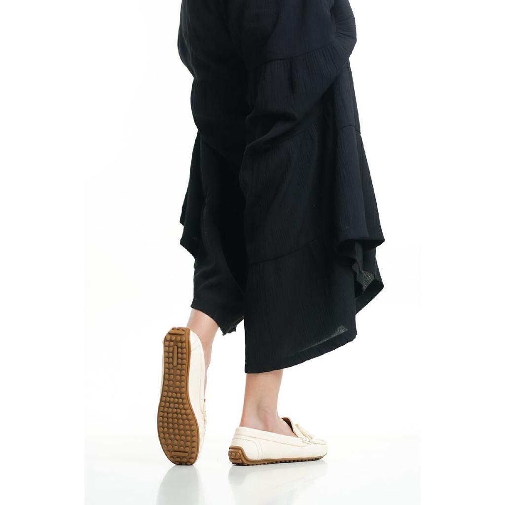 201-bj Genuine Leather Tasseled Oval Toe Women's Beige Ballerinas