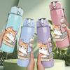 1PC Cat Working Laptop Desk Print 750ml Color Plastic Sports Water Bottle Leakproof Flip Straw Lid Suitable for Sports Office Home Use