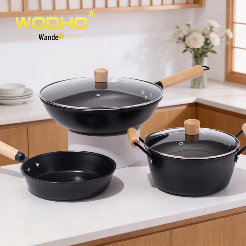 WODHO Wood Whisper Zero Coating 3-Piece Cookware Set