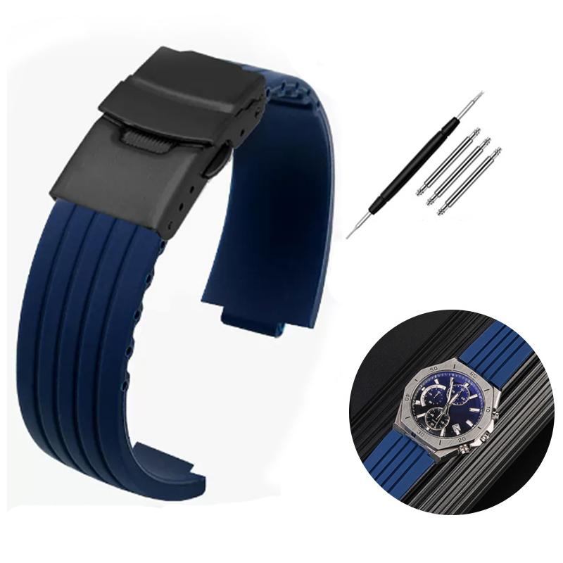 Silicone Rubber Watchband For Oris Aquis 7330 7740 Striped Watch Band Convex Strap Wristband Black Blue 22x12mm 24x11mm 24x12mm