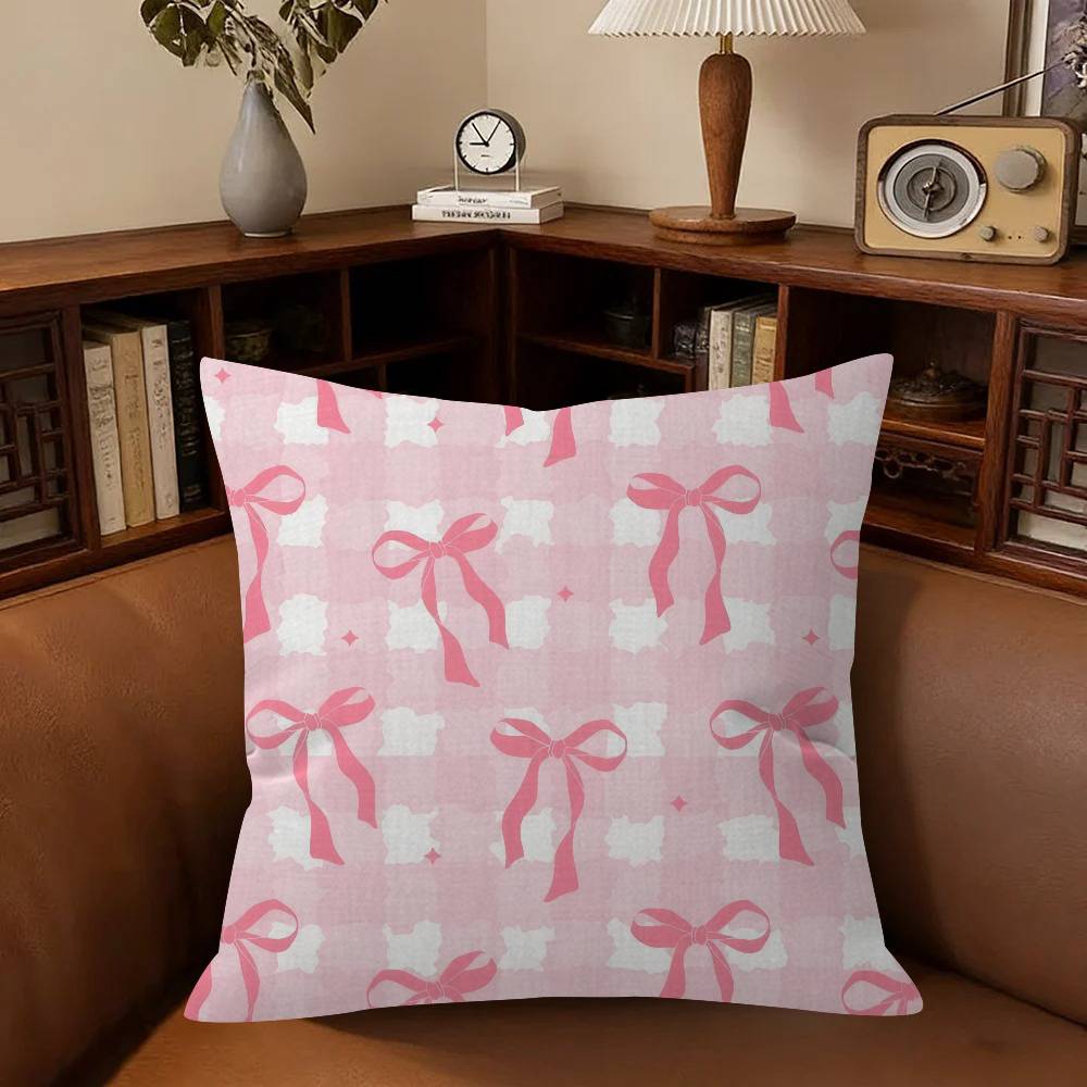 Art Pink Bow Cherry Lovely Kawaii Cushion Cover Inches Farmhouse Decor Home Throw Pillow Covers For Couch Decorations