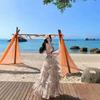 [Original Fabric] French Floral Backless Neck Dress Women's Summer Seaside Temperament Waist Cake Skirt Length