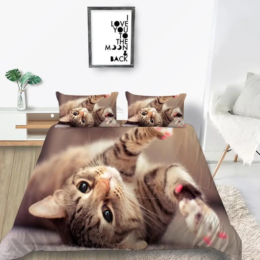 Cat Duvet Cover Collection King Size Microfiber Cute Animal Print Girl Teen Boy Comforter Cover Lovely Kitty Series Pattern Bedding Collection