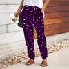 Women Polka Dot Printing Pants Lace Up Elastic Waist Loose  Trousers Casual Long Pants Trousers with Pockets