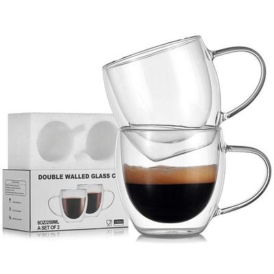 2 adet çift duvarlı cam bardak bira kahve kalp bardak isıya dayanıklı anti-haşlanma kolu içecek kupa çay kupaları şeffaf Drinkware