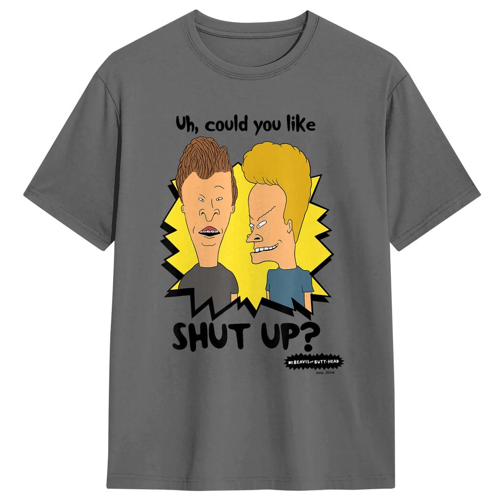 Unique Beavis and ButtHead Shut Up TShirt for Men Round Neck Cotton T Shirts Short Sleeve Tees Classic Tops