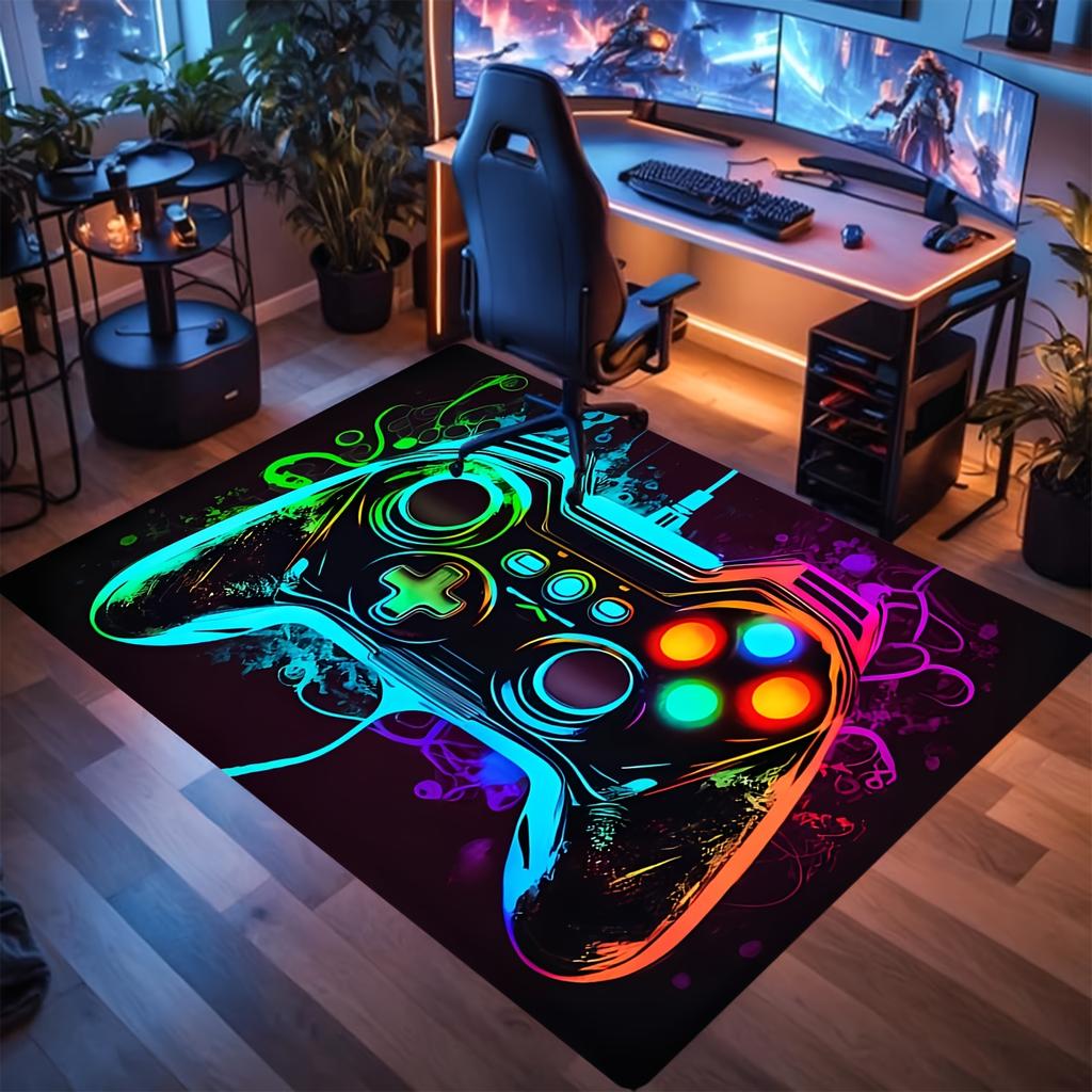 Game Controller Design Rug - Soft Non-slip Durable Gaming Room Mat for Bedroom, Living Room - Perfect for Gamers & Esports Fans