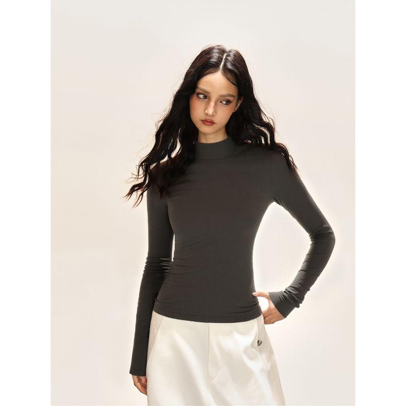 Shiyiyue American-Style Solid Color Inner Top for Women, Autumn and Winter Half-High Collar Slim-Fit T-Shirt, Basic Base Shirt for Trendy Girls