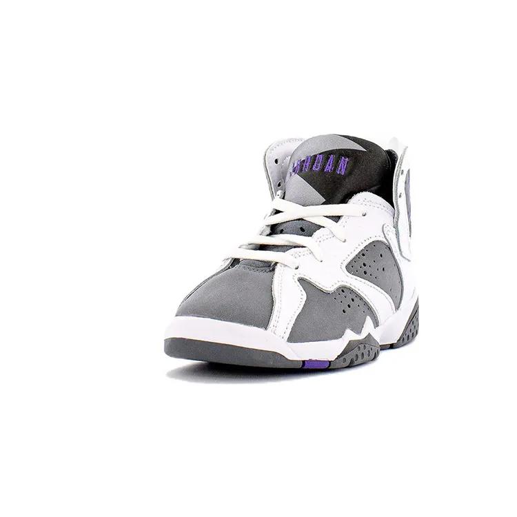 Air Jordan 7 Retro PreSchool 'Flint' 2021 (Unisex) White / Flint Grey / Varsity Purple Kids' Basketball Shoes DJ2778 100