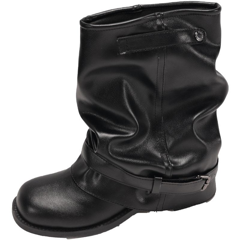 

Western Cowboy Boots Women s Pleated Pile Boots Black Retro Coarse Heel Knight Boots Summer Short Boots 2025 New 40 чёрный