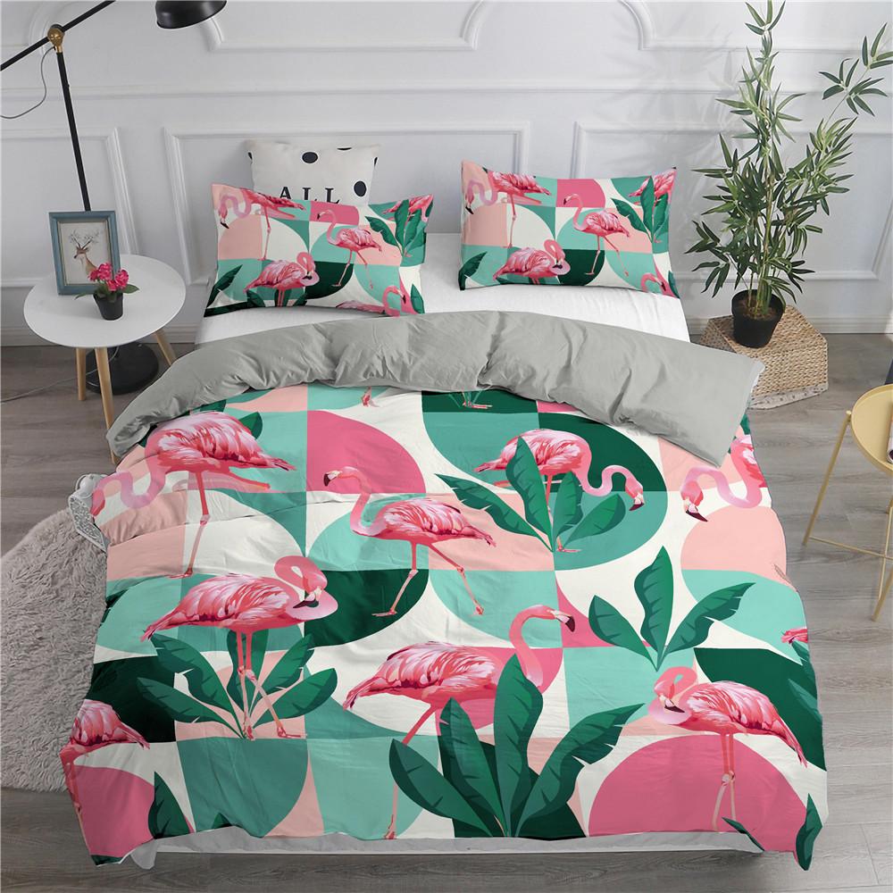 3D Flamingo Printed Bedding Set King Queen Size Cartoon Pink Animals Duvet Cover With Pillowcases 2/3pcs Polyester Quilt Cover