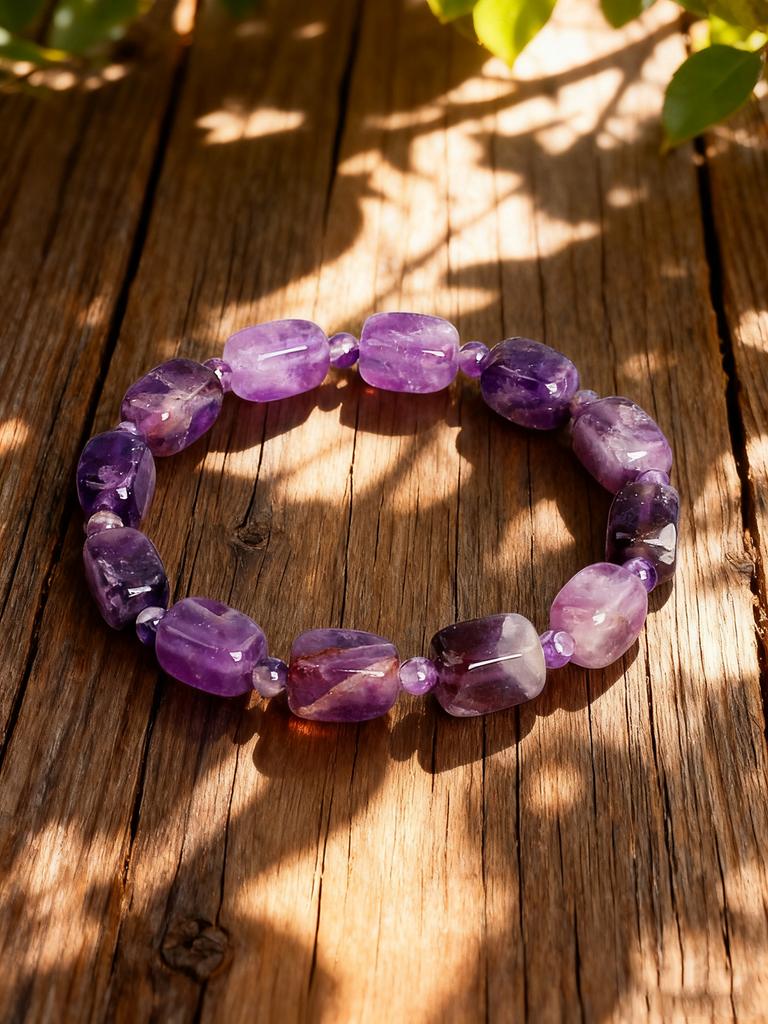 Amethyst Bracelet Natural Stone Healing Crystal Energy Reiki Charm 4mm Beads & Rectangle Beads for Spiritual Balance Jewelry New