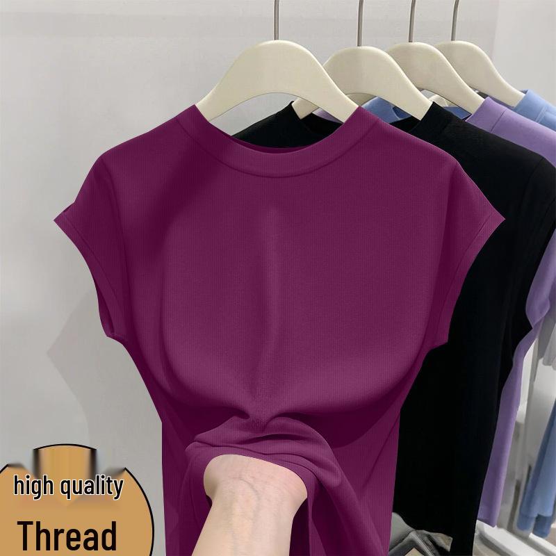 Stylish Women's Short-Sleeve Batwing T-Shirt - Summer Chic, Round Neck, Loose Fit, Slimming Thin Top.