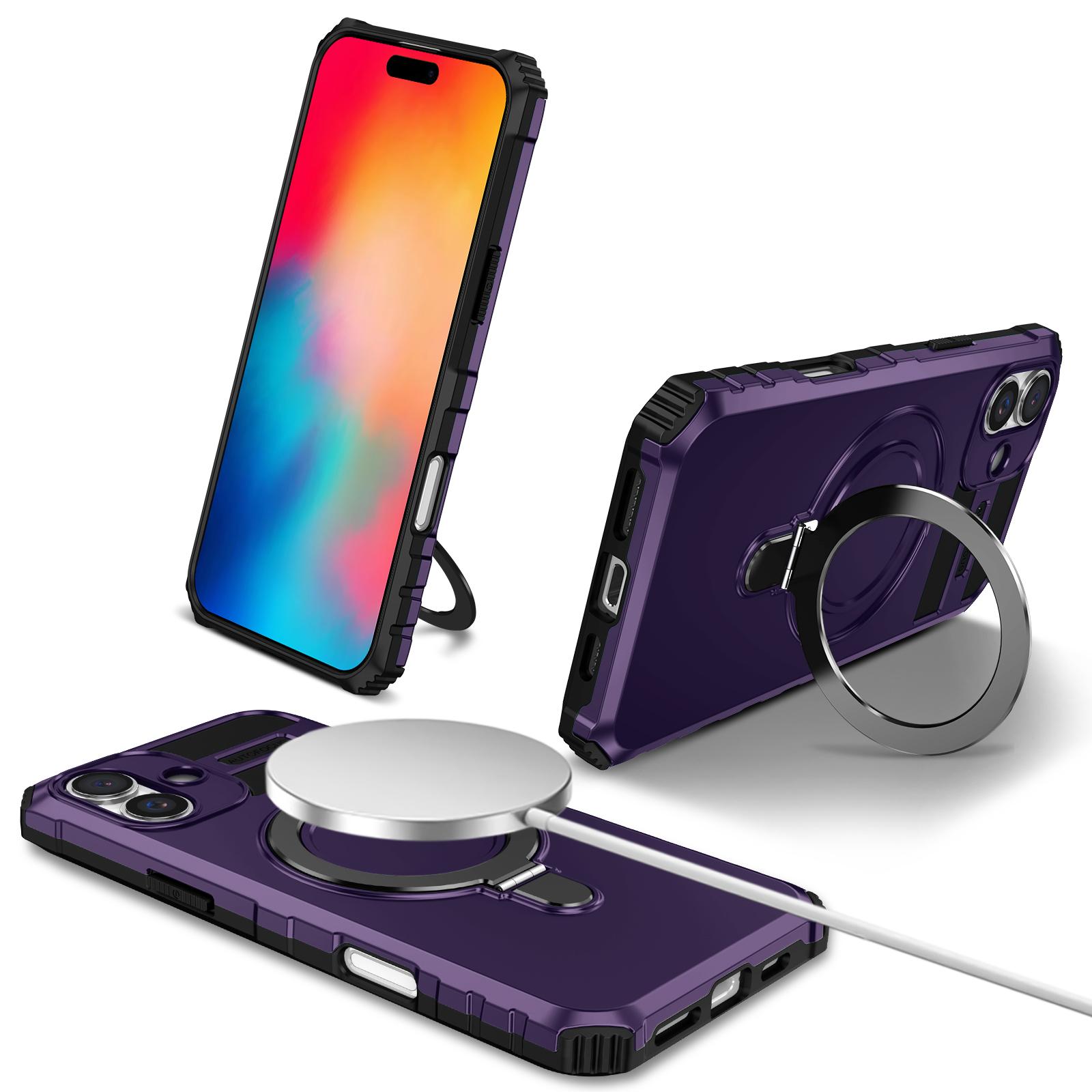 

For iPhone 16 Plus Magnetic Case PC+TPU Anti-Scratch Phone Cover with Ring Holder F
