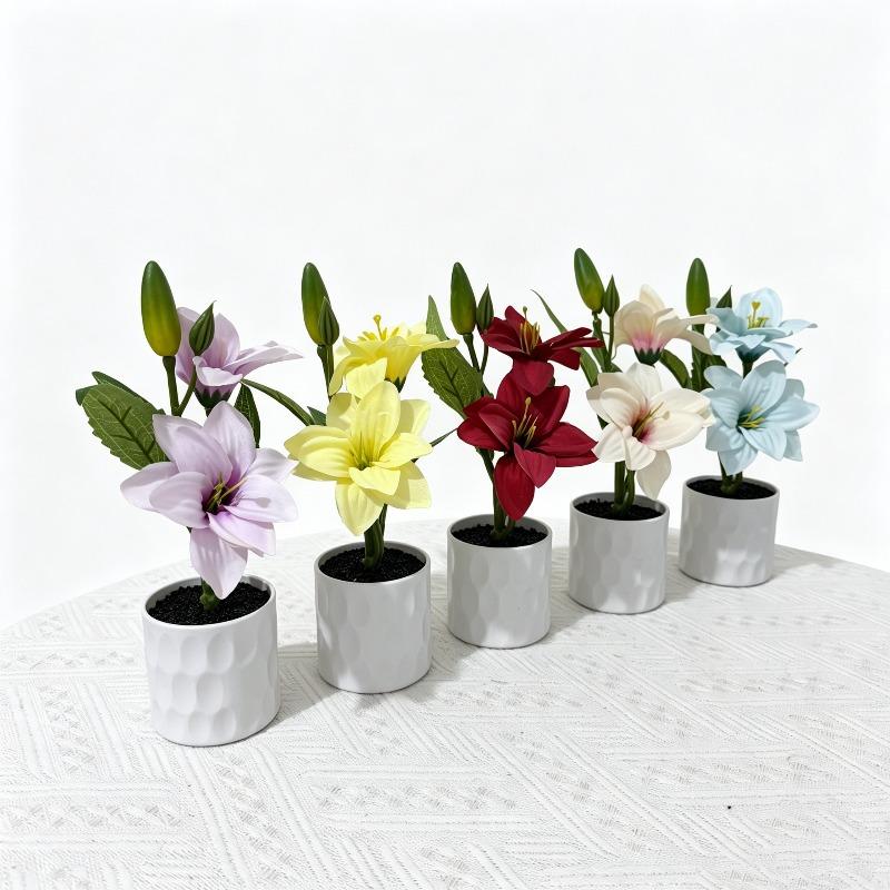 Simulated Artificial Flowers, Straight Tube Black Sand, Two Types of White Lilies, Indoor Artificial Green Plants, Small Pot Plant Decorative Pieces