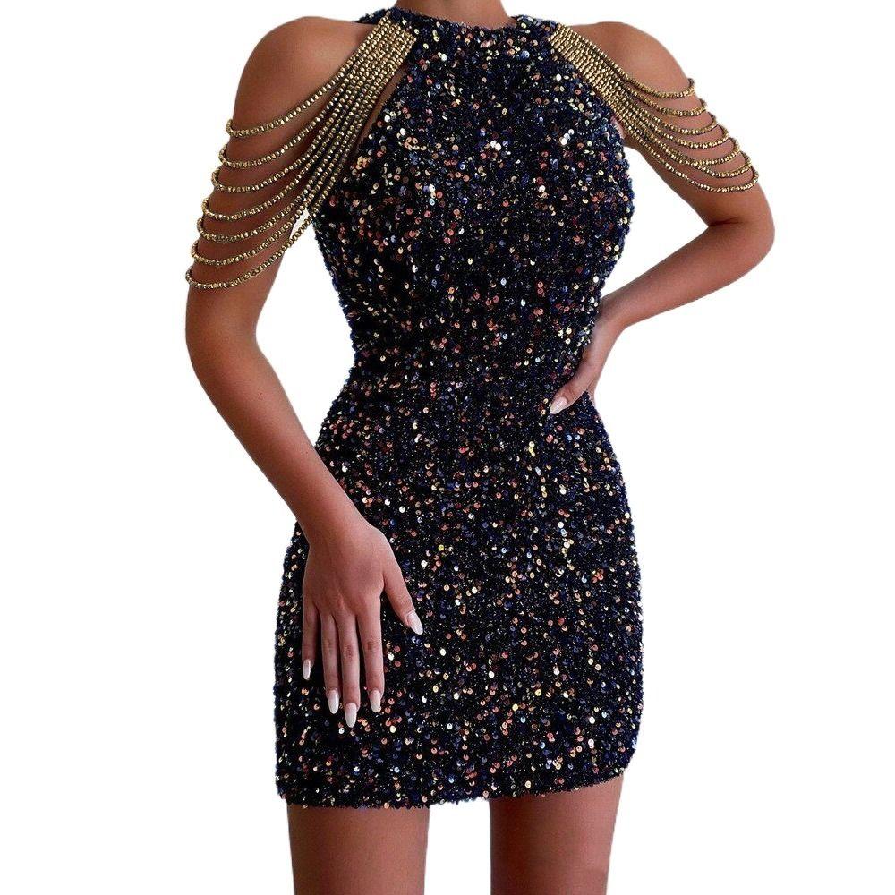 

Tassel Beaded Shiny Sequin Evening Dress Above Knee Holiday Party Dress Dance xxl розовый