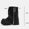 Soft Leather Ankle Mid Calf Boots Winter Autumn High Platform Wedge British Booties Woman New Ladies Chunky Motorcycle Boots
