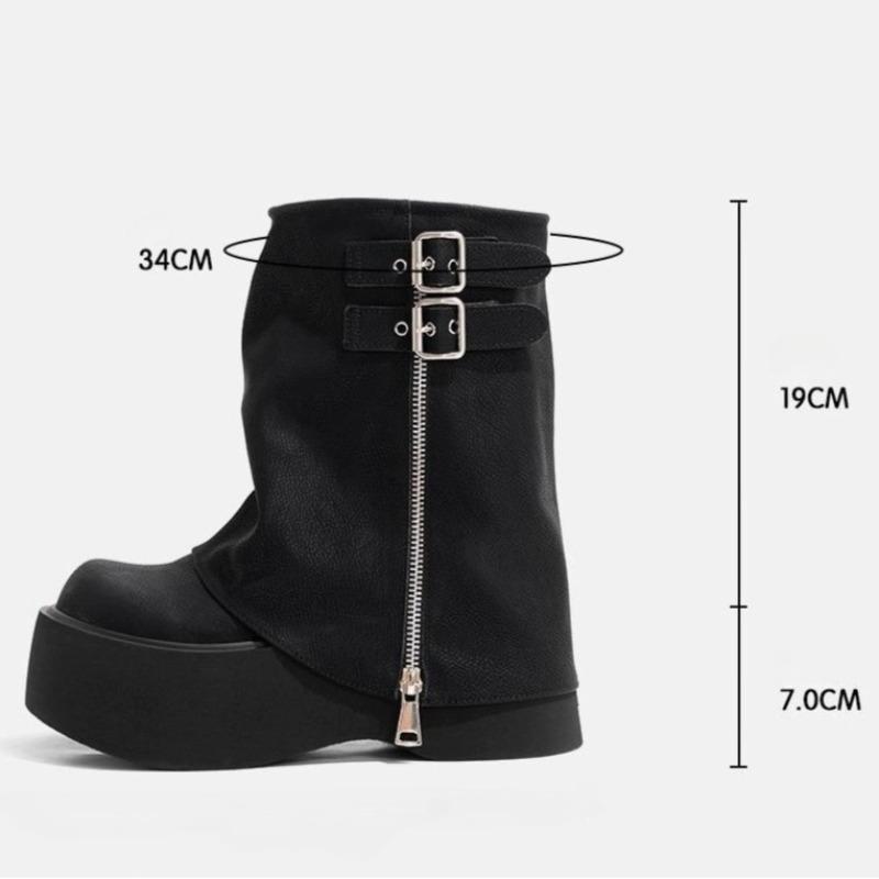Soft Leather Ankle Mid Calf Boots Winter Autumn High Platform Wedge British Booties Woman New Ladies Chunky Motorcycle Boots