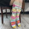 1 Pair Colorful Mid-Calf Women's Floor Sock Handmade Crochet Autumn Winter Long Hand-Crocheted Socks Keep Out the Cold Stay Warm