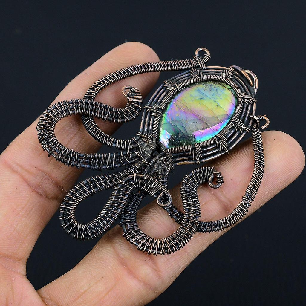 Multi Flash Labradorite Pendant, 999 Copper Wire Wrapped Jewelry, Handmade Pendant Gemstone Jewelry, Gifts For Wife Brand New Pendant