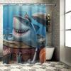 Fun Shark with Umbrella Waterproof Shower Curtain Heat Resistant Machine Washable Non-Transparent 180x180cm