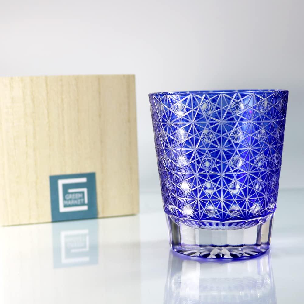 GREEM MARKET Wooden box included Crafts Glasswork Kiriko Glass Cup Shochu Glass Chrysanthemum connection pattern Kiriko glass Product GMS02236NW