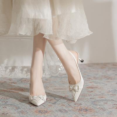 Baotou Empty Sandals Women's Thin Heels Summer New French Pointed Tip Not Tired Feet Simple Commuting Versatile High Heels