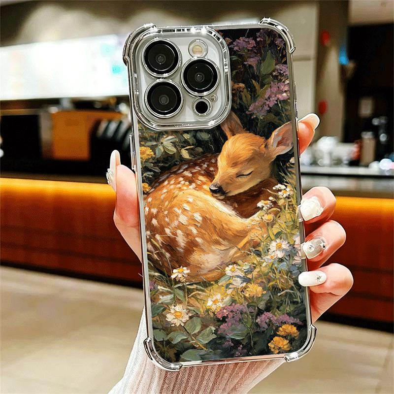 Sika Deer Elk Animal Plating Phone Case For Iphone 16 17 Pro Max Air 16E 14 15 Plus 12 13 Mini Anti-Fall Airabag Cover