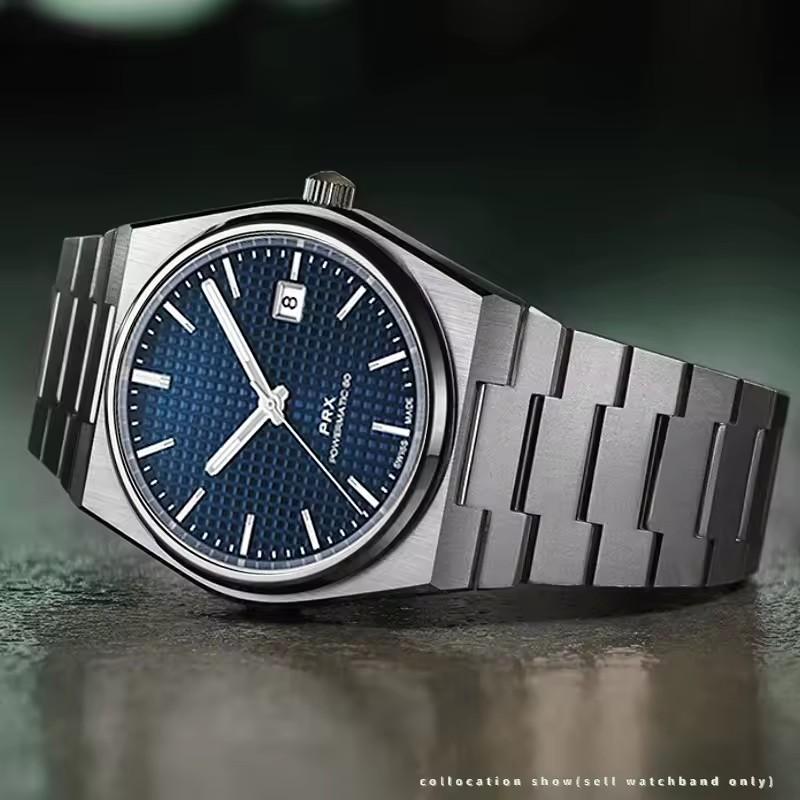 Ремінець для годинника з нержавіючої сталі Для Tissot PRX Super Player T137410A/407A 27*12 мм Вигнутий з'єднувач refined metal сріблястий золотий Браслети