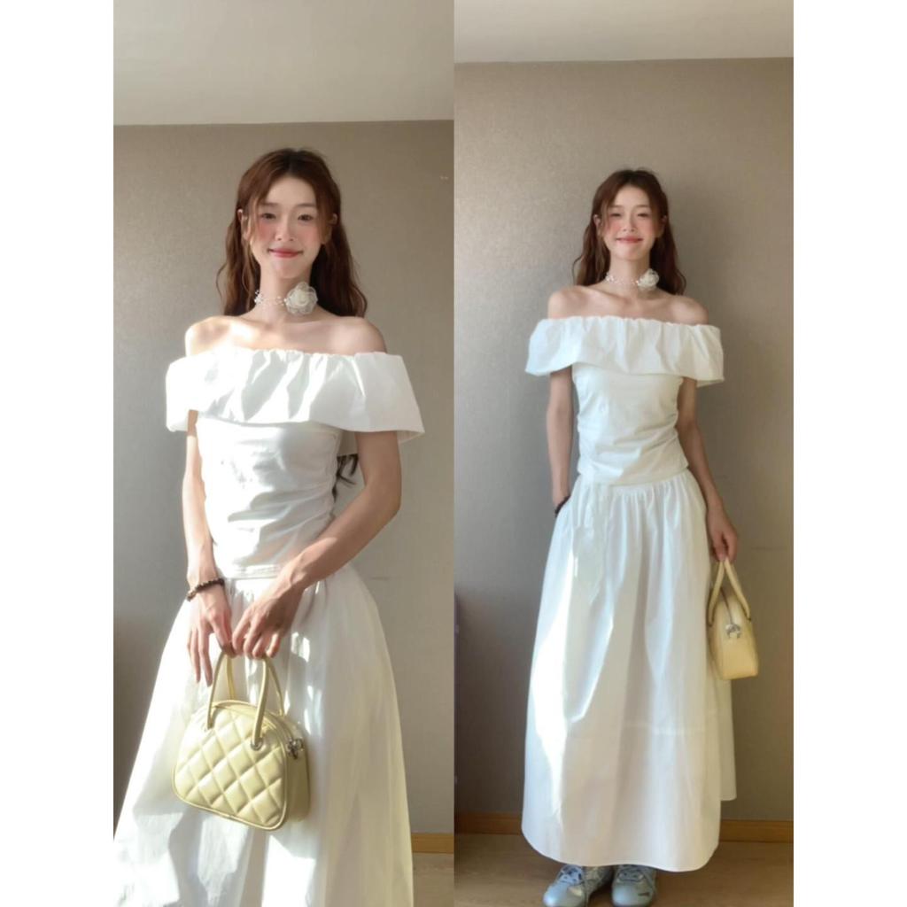 Women's Bud Collar Off-Shoulder Slim-Fit T-Shirt, 2026 Summer Design - Short Sleeves, Pure Desire, Slimming Top