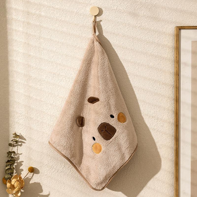 Capybara Coral Velvet Towel, Water-absorbing and Quick-drying Thickened Square Towel, Hanging Handkerchief Without Shedding