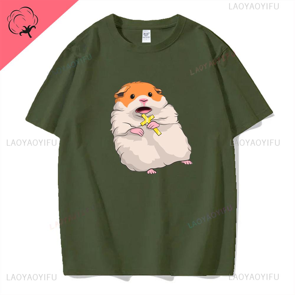 Hamster with A Mouth Full of Food Graphic T Shirts Women Kawaii Funny Cartoon Tshirt Casual High Quality Cotton Unisex Shortsleev
