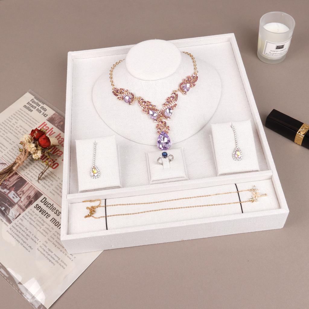 Women Jewelry Packaging Linen Gift Box Elegant Necklace Earrings Bracelet Ring Kit Display Tray Case for Stores Exhibition
