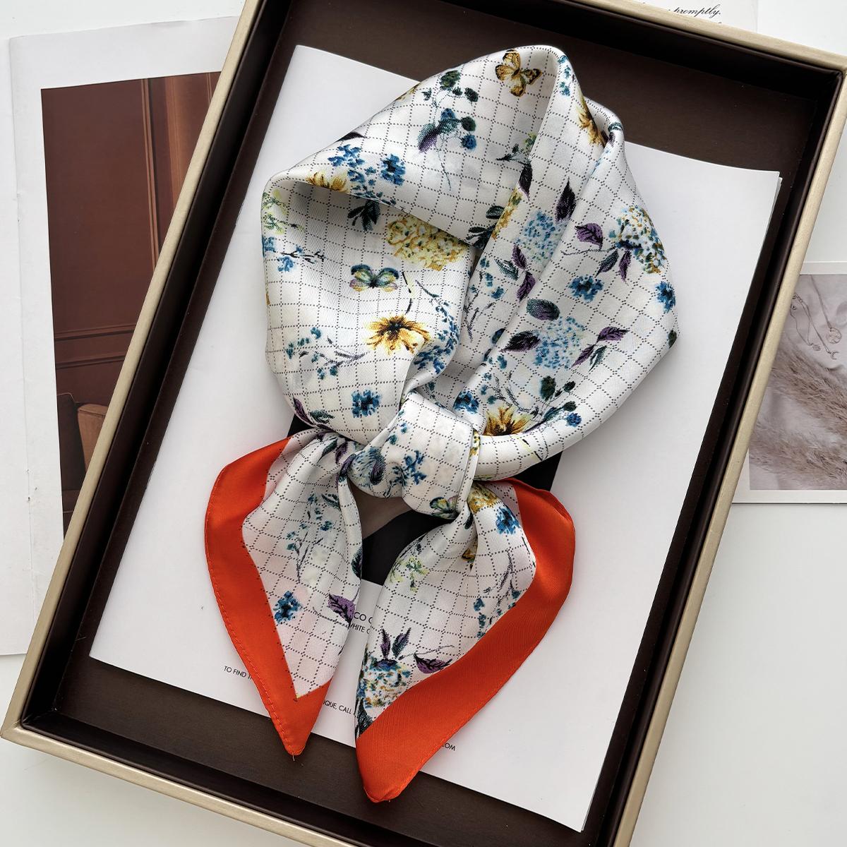 

2025 Атласный платок с принтом Головной платок Повязка для волос Шейный платок Женский квадратный шарф Для женщин Повязка на голову Фуляр Хиджаб Бандана 70x70CM