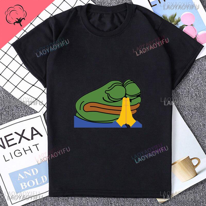 Fun Cartoon Pepe Frog Emote Graphic Print Casual Harajuku Fashion Street Wear Trend Summer Men Women Universal Crewneck Tshirt