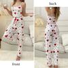 Women's Two-Piece Ice Silk Ribbed Sexy Printed Vest and Bow Decoration Long Pants Home Casual Women's Sleepwear Set