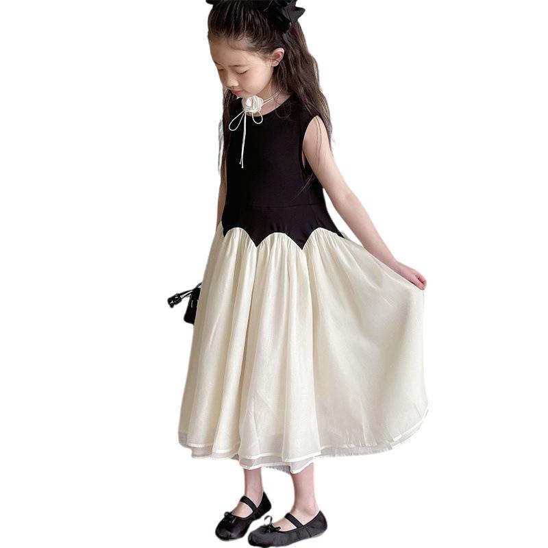 Girls' 2025 Summer Sleeveless Patchwork Mesh Princess Dress for Tweens