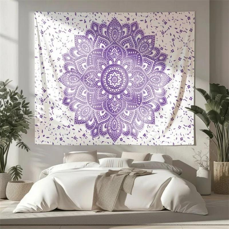Sunflower Mandala Tapestry Floral Pattern Wall Art  Vibrant Flower Room Decorating Item Bohemian Garden Motif Photo Backdrop