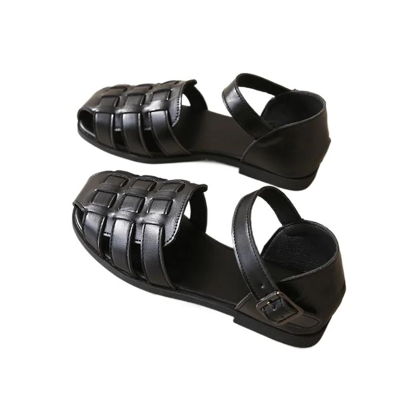 Fashion 2024 High Quality Women's Shoes Closed Toe Women's Sandals Summer Casual Sandals Women Buckle Strap Cover Heel Rome Ladies Shoes