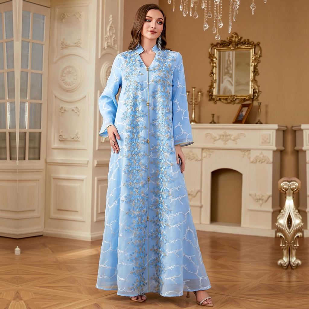 Middle Eastern Arabic Style Embroidered Long Sleeve Dress for Muslim Women 2025