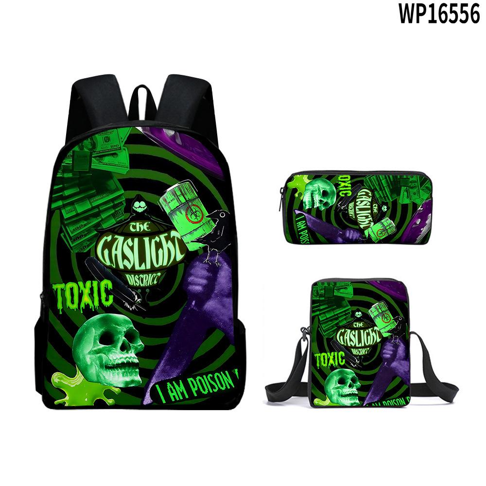 3Pcs Set Book Bags Kids Bags 3D New Gas Lamp Area The Gaslight District Backpack Student Backpack Crossbody Bag Pen Bag