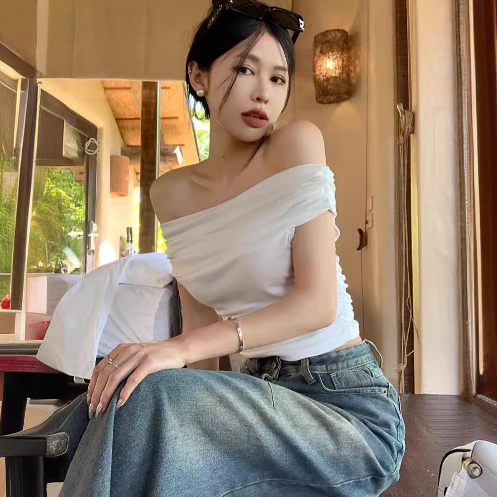 

Women s Slim Fit One-Shoulder Short-Sleeve Top - Off-Shoulder Summer Tee Small