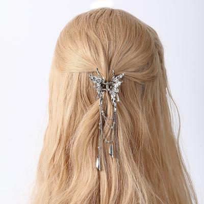 New Women's Hair Clip Butterfly Tassel Fashion Chinese Designer Claw Hairpin Vintage Geometric Hollow Trendy Jewelry Accessories