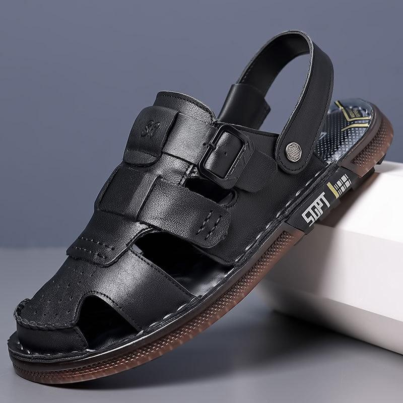 Fashion Summer Luxury Leather Platform Hollow Out Outdoor Beach Men's Sandals Designer Slip-on Soft Sole Casual Fashion Slippers Men