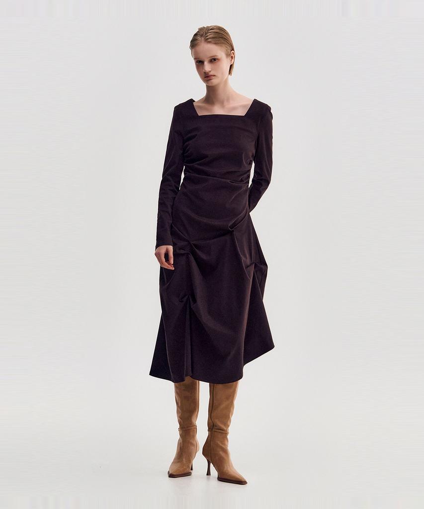 Kimjisu Dozi - Pinched Long Sleeve Dress _ Burgundy