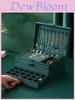 High-end Three-layer Green Jewelry Box With Lock Velvet Earrings Necklaces Bracelets Storage Box Large Capacity