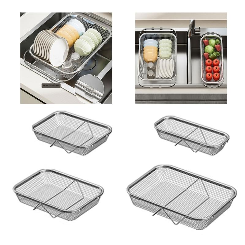 Space Saving Expandable Sink Drainer Basket Stainless Steel Dish Rack Drying Organizers for Kitchen Counter