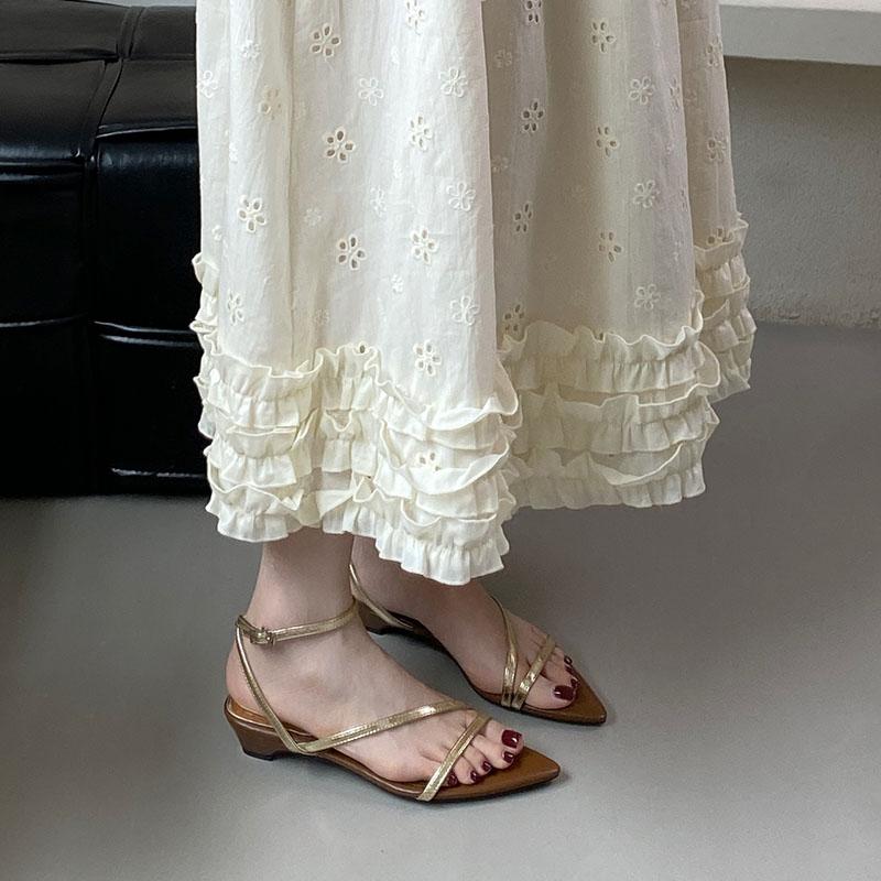 Fashion Female Shallow Footwear Ladies Low Heel Sandals Shoes Summer Spring Fashion Pointed Toe Elegant Women Heeled Sandals Shoes