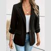 Women's Minimalist Solid Button Lapel Collar Blazer Commuter Long Sleeve Coat Cardigan Elegant Solid Casual Tailored Suit Tops